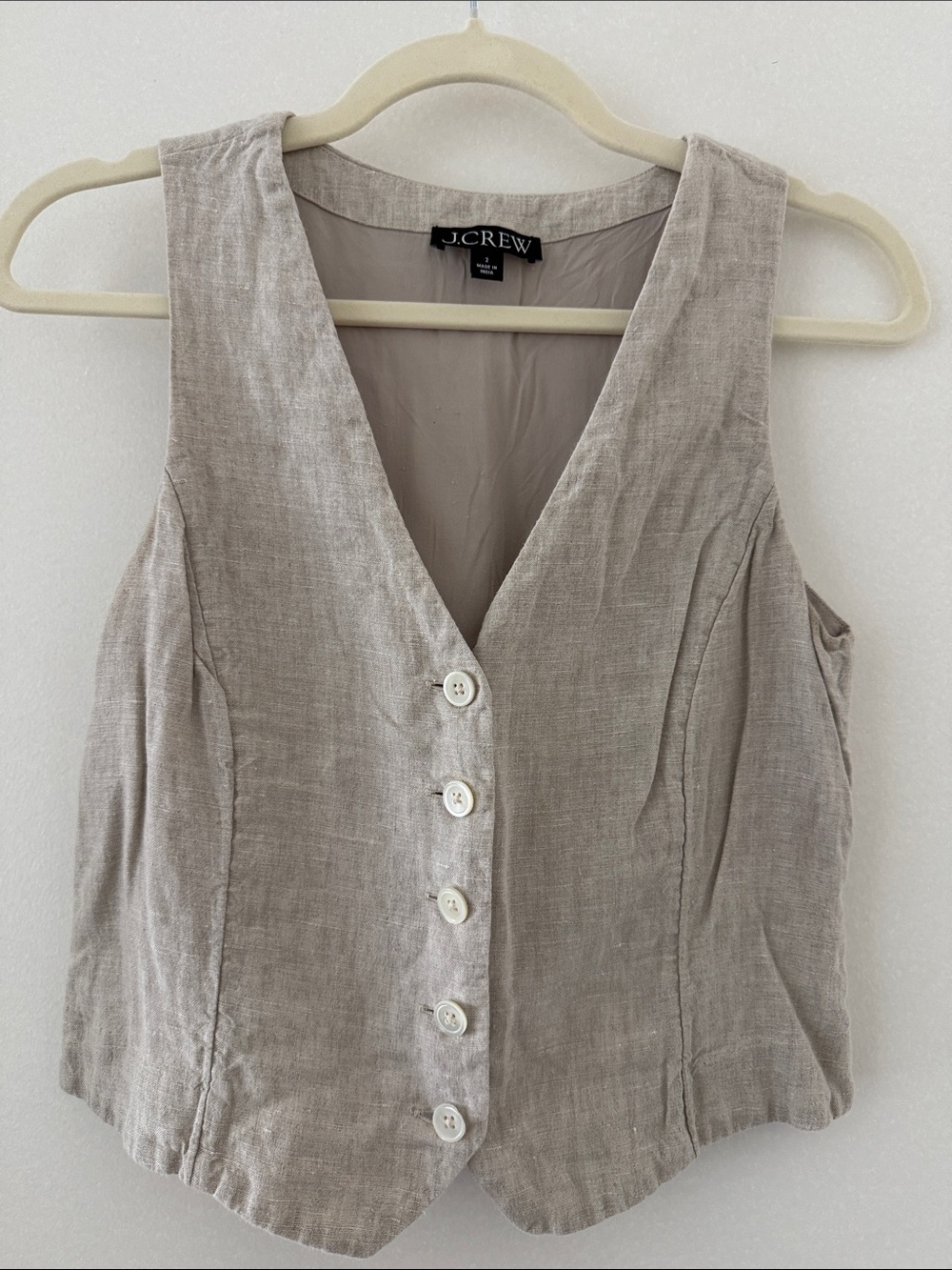 J. Crew Linen Button-Front Vest in Taupe